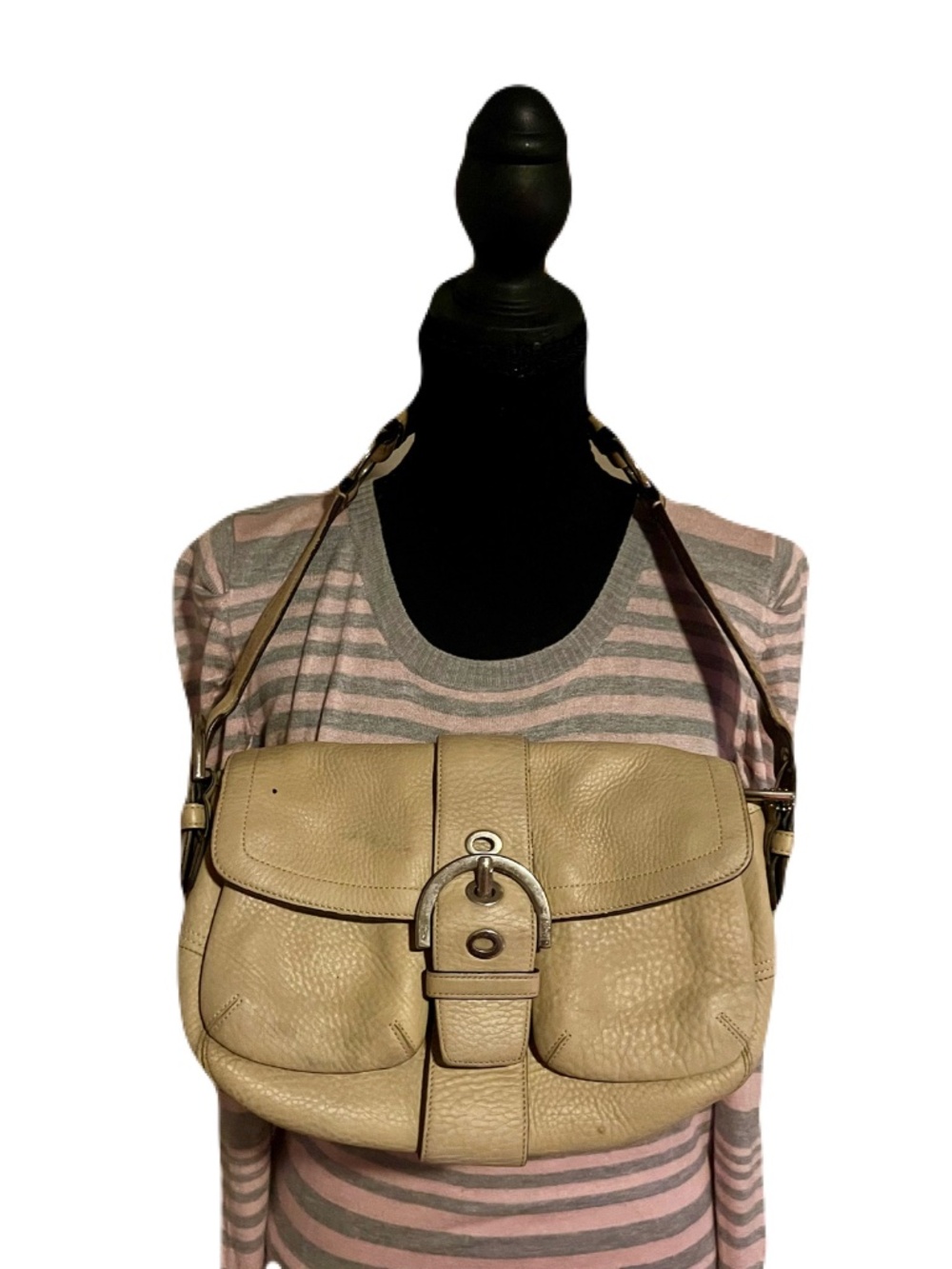 Vintage Coach Soho Pebbled Leather Buckle Flap Shoulder Bag